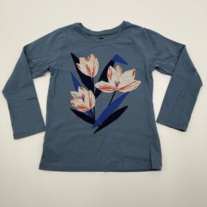 Tea Collection Girls Semper Augustus Tulips Tee Long Sleeve Shirt 5 Blue, Red